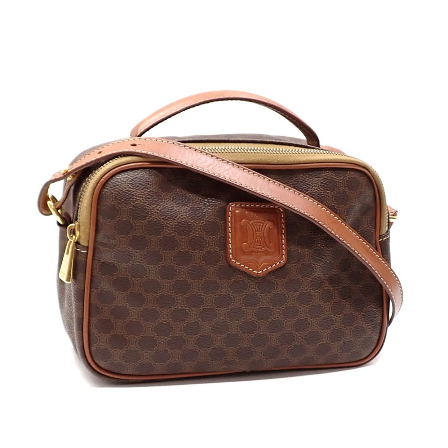 Celine Handbag Women's Brown PVC Leather Macadam Shoulder