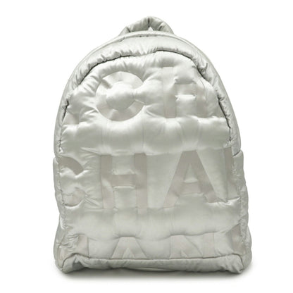 Chanel Dudone Backpack Rucksack Daypack Embossed Nylon Silver Black A91933