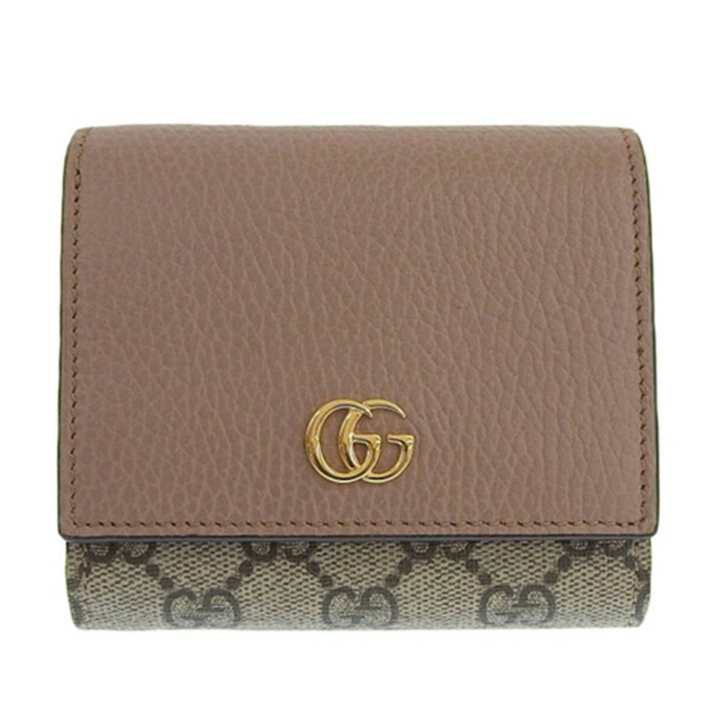 GUCCI GG Supreme Leather Double G Bifold Wallet 598587 Beige Pink Women's