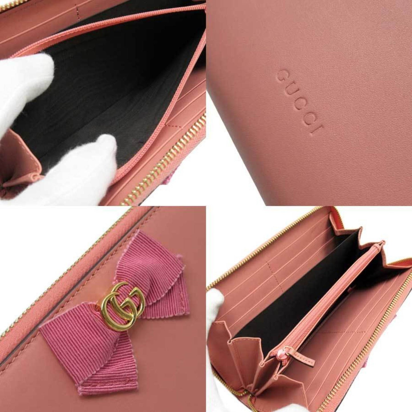 Gucci round wallet double G pink gold leather 435819