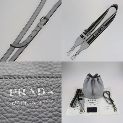 Prada Shoulder Bag 1BE060 Leather Gray Silver Hardware Drawstring Triangle Logo Plate