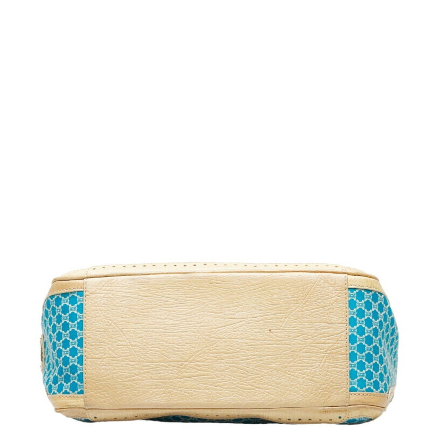 Celine Macadam Handbag Light Blue Beige Canvas Leather Ladies