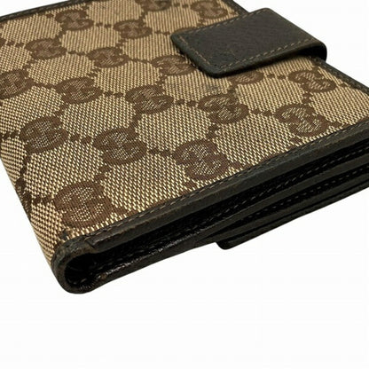Gucci Beige Brown Canvas Leather Wallet (Tri-Fold)