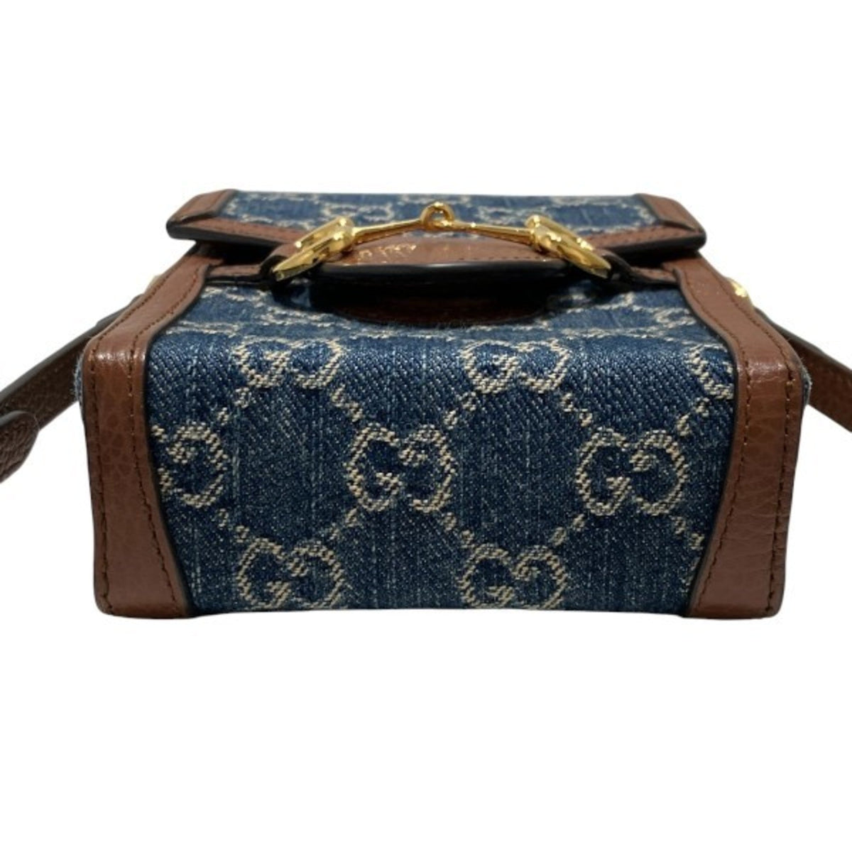 Gucci Blue Brown Denim Leather Shoulder Bag
