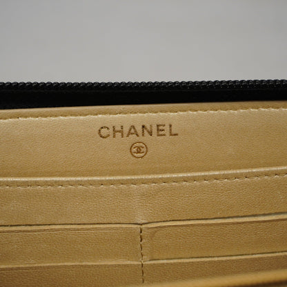 ChanelAuth  Camellia Long Wallet [bi-fold] Gold Hardware Women's Lambskin Black