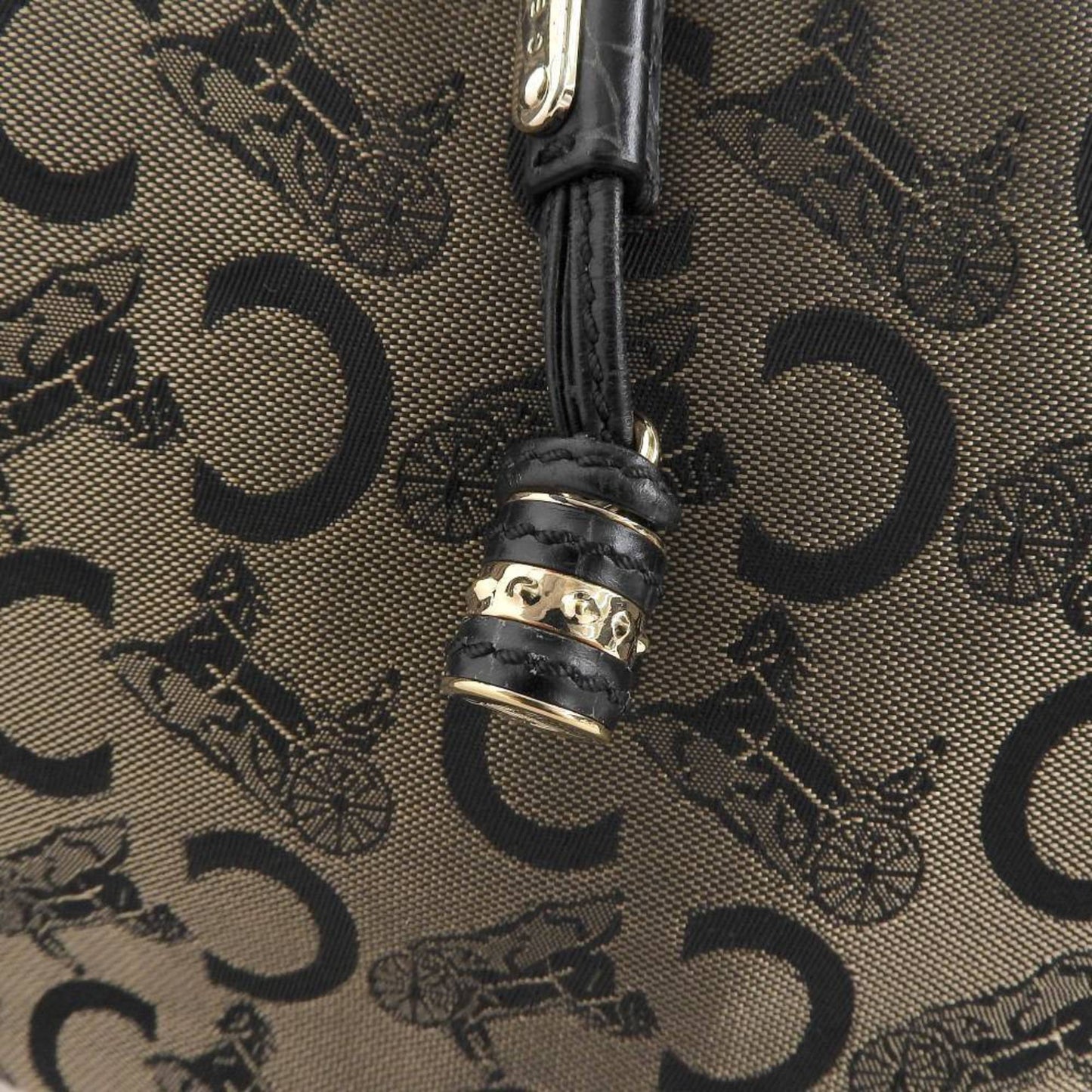 Celine tote bag carriage pattern large canvas black beige WC ST 0077