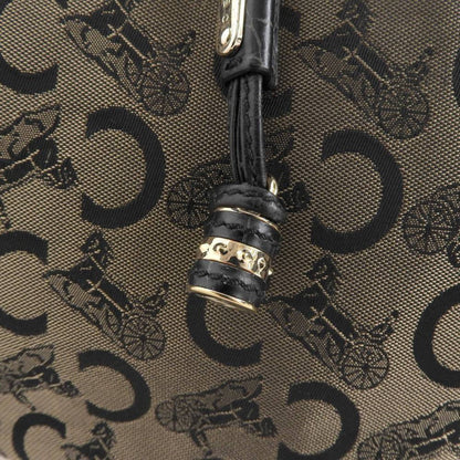 Celine tote bag carriage pattern large canvas black beige WC ST 0077