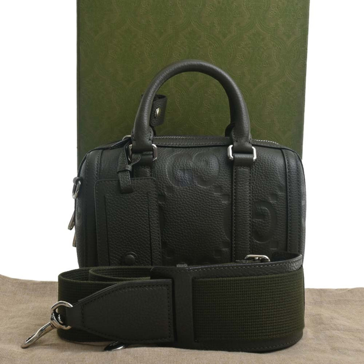 GUCCI Jumbo GG Leather Duffel Bag Handbag 725292 Khaki Women's