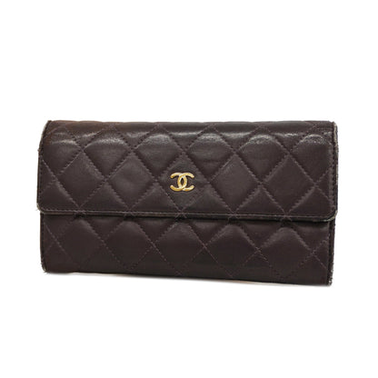 ChanelAuth  Matelasse Gold Hardware Women's Leather Long Wallet [bi-fold] Purple