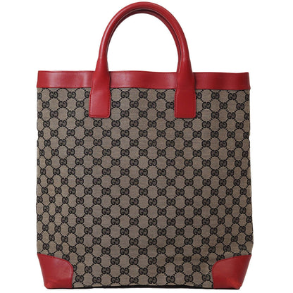 Gucci Gg Canvas Beige Red Color Canvas Leather Handbag Tote Bag ()