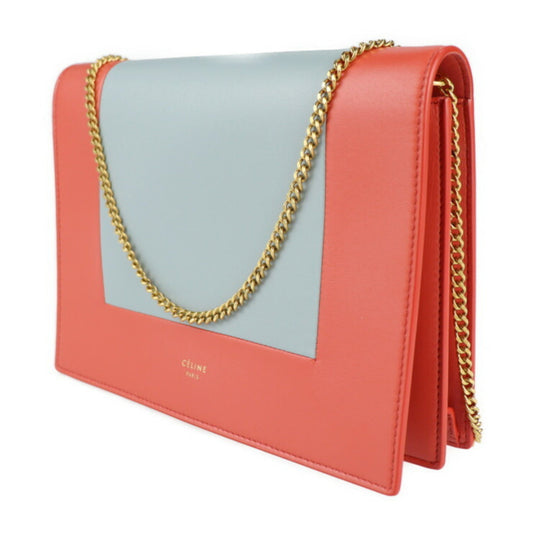 Celine Frame Evening Chain Wallet Clutch Bag 107773 Leather POPPY Red CLOUD Gray 2WAY Shoulder Diagonal