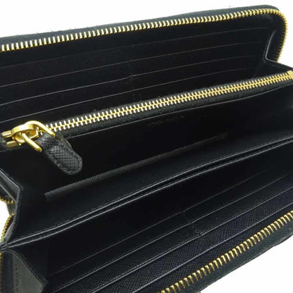 Prada Ribbon Round Zipper Wallet Ladies' Long 1ML506 Saffiano Leather NERO Nero Black