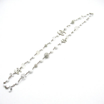 CHANEL B10A Long Necklace Necklace White Silver Plastic plating White Silver