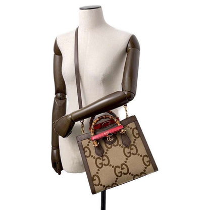 Gucci Beige Brown Canvas Leather Shoulder Bag Tote Bag