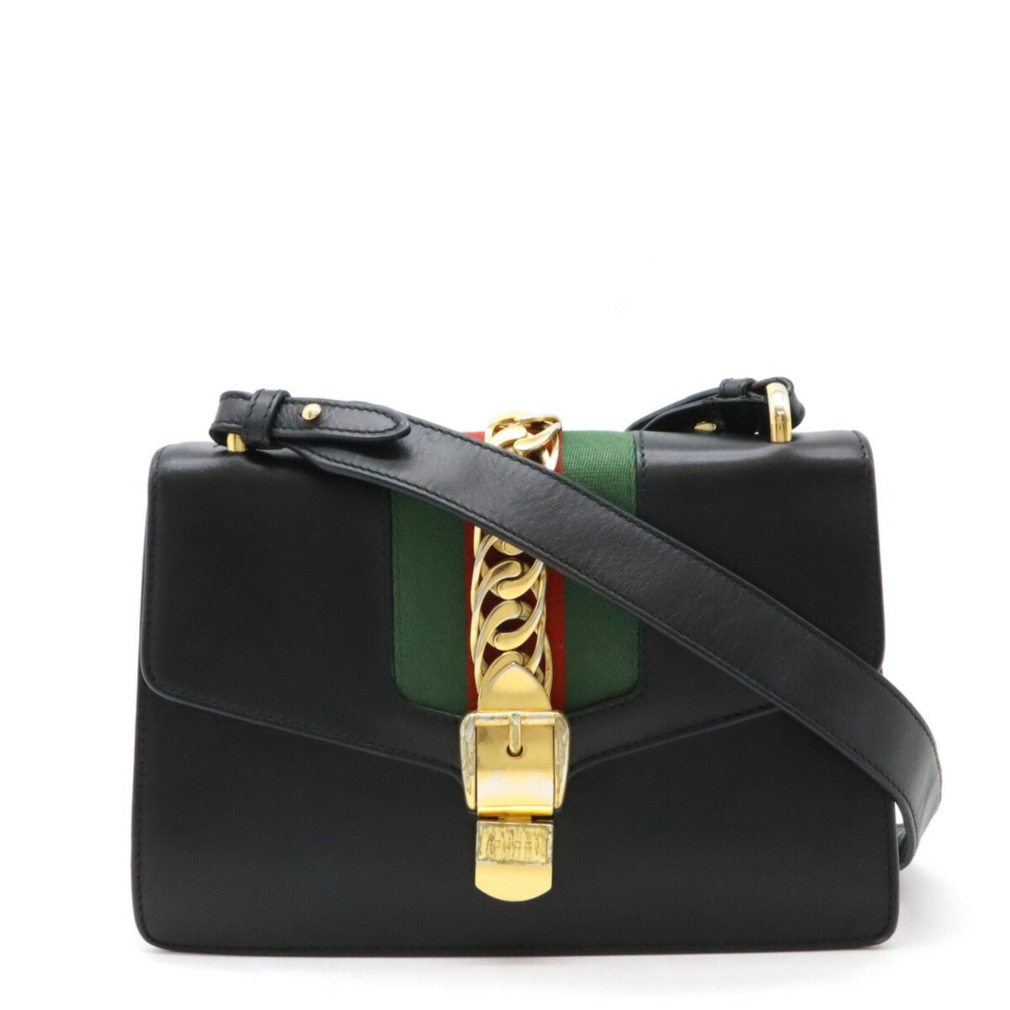 Gucci Black Green Red Color Leather Shoulder Bag ()