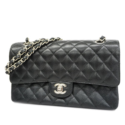 ChanelAuth  Matelasse W Flap W Chain Women's Caviar Leather Shoulder Bag Black