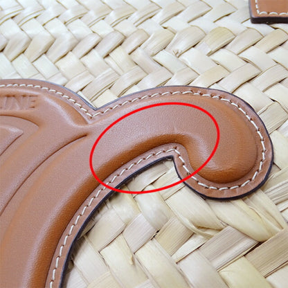 Celine Bag Ladies Triomphe Tote Raffia Calfskin Medium Classic Pannier Tan Brown Basket