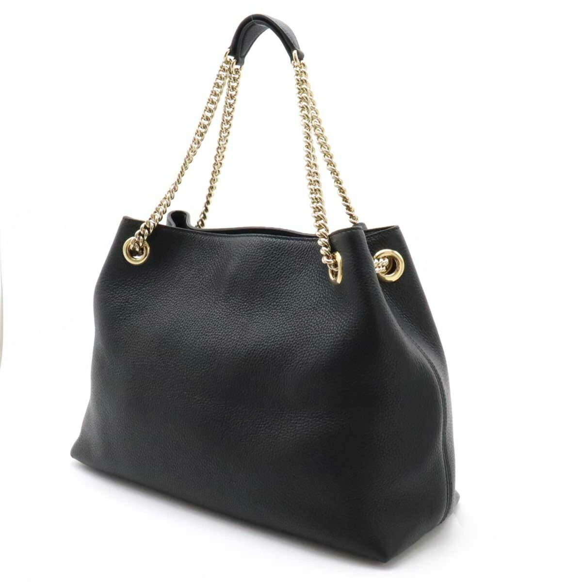 GUCCI Soho Interlocking G Tote Bag Chain Shoulder Leather Black