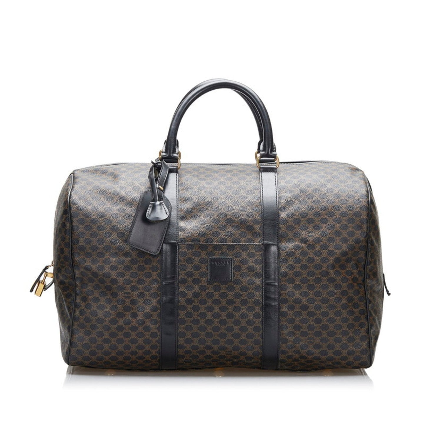 Celine Macadam Boston Bag Brown Black PVC Leather Ladies