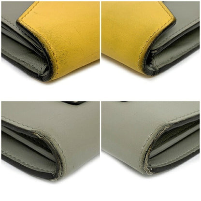 Celine Tri-Fold Wallet Trifold Multifunction Yellow Gray Beige 105853 Leather Celine Calfskin Women's Genuine