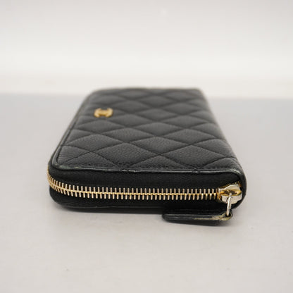 CHANEL Matelasse Gold Hardware Women's Caviar Leather Long Wallet Black