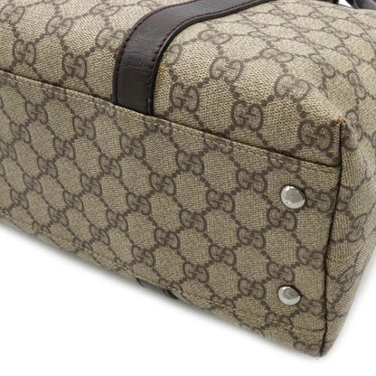 GUCCI GG Supreme Plus Tote Bag Shoulder PVC Leather Khaki Beige Dark Brown 114595