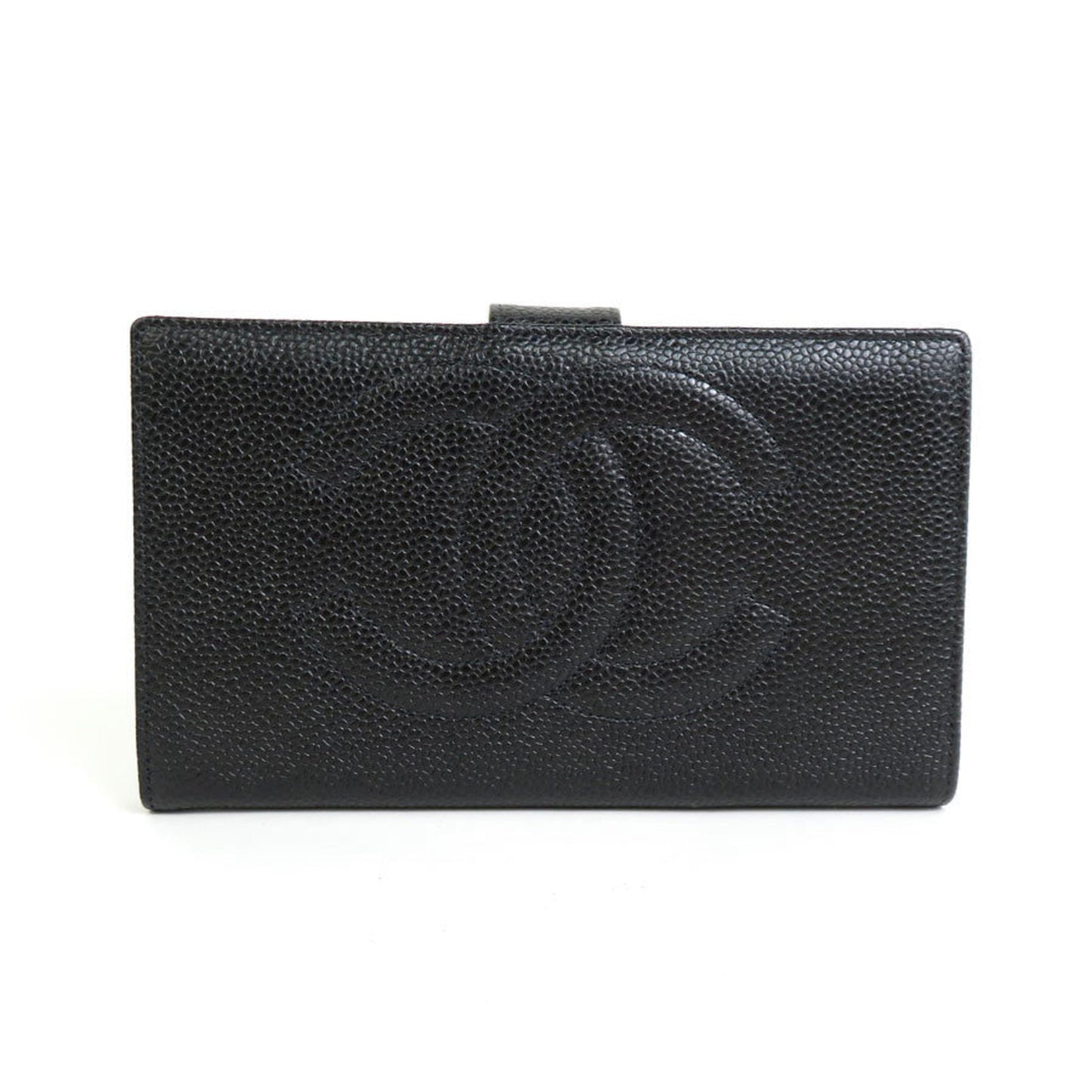 Chanel Bifold Wallet Coco Mark Caviar Skin Leather Black Women's