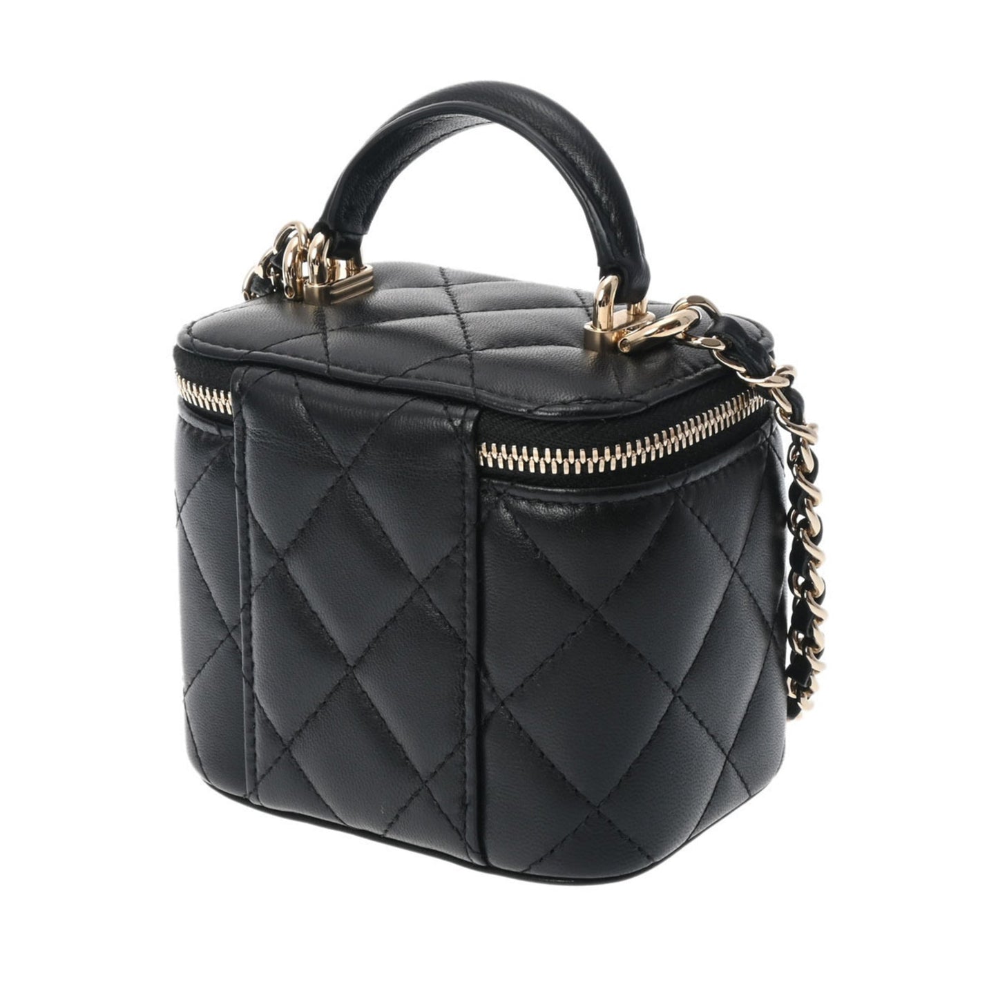 Chanel Small Vanity Chain Shoulder Black Champagne AP2198 Women's Lambskin Bag