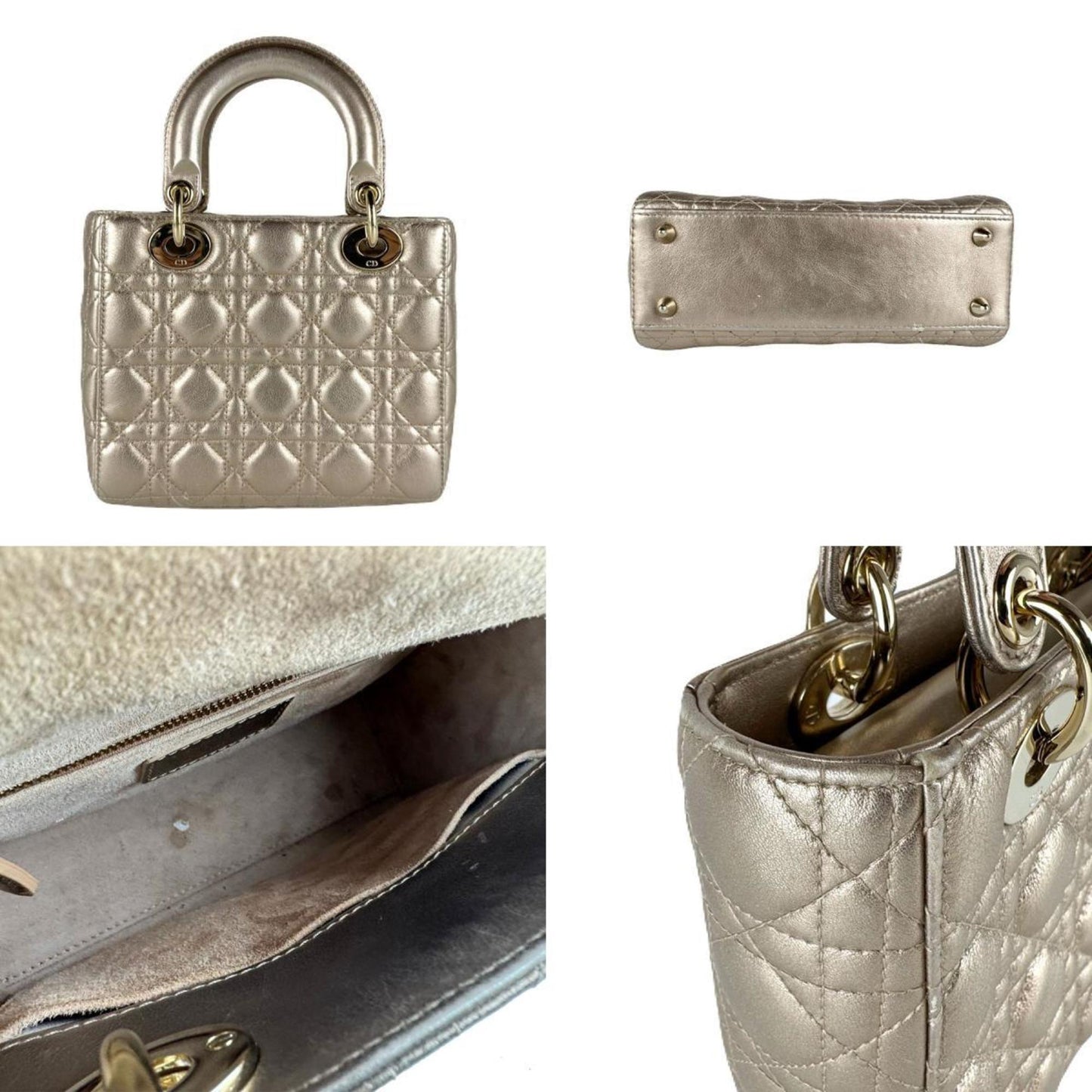 Christian Dior Lady Dior Gold Leather Handbag ()
