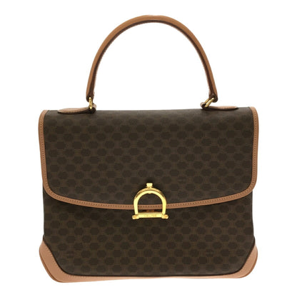 Celine Handbag Macadam Leather PVC Brown Gold Hardware Women's
