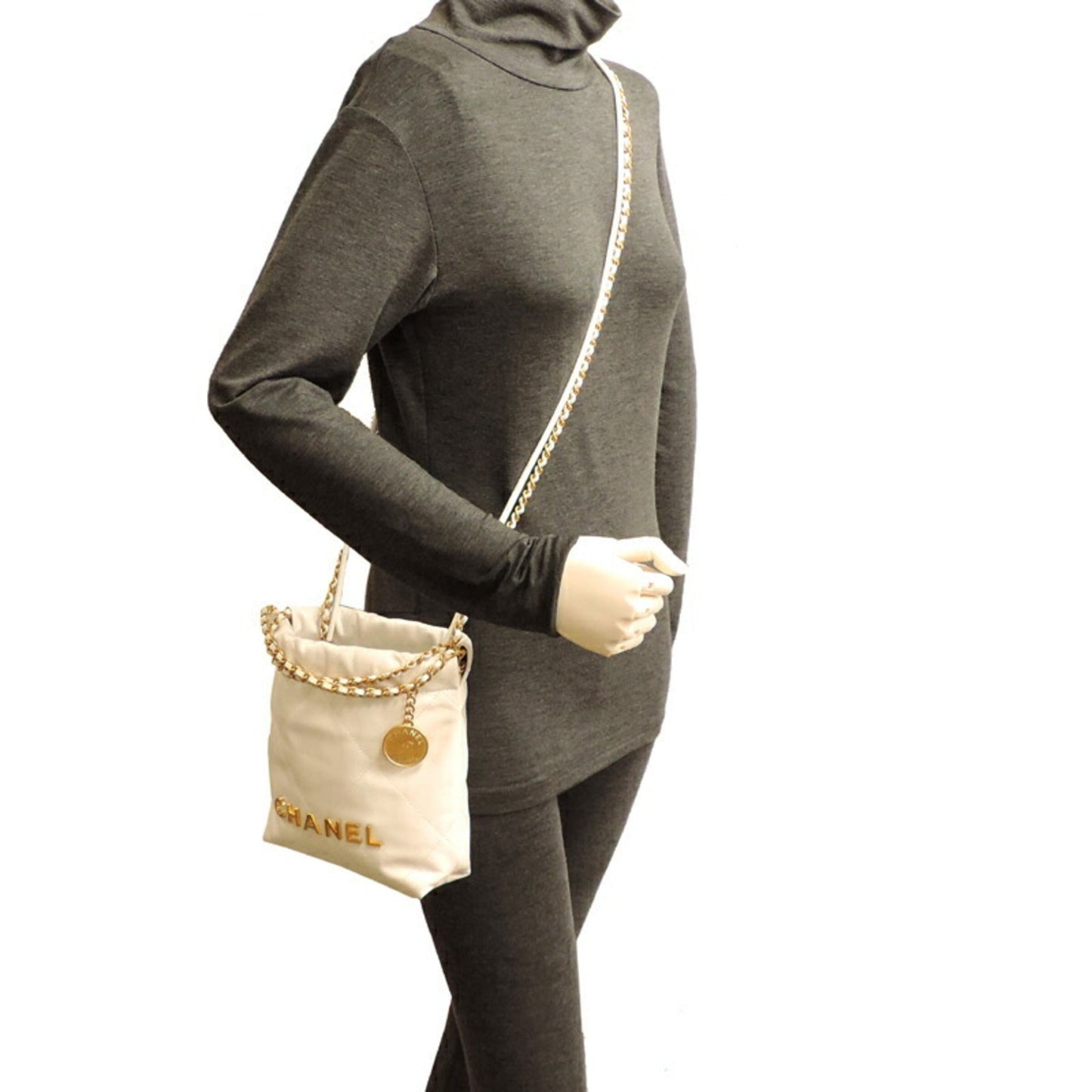 Chanel 22 Chain Ladies Handbag AS3980 Calf White