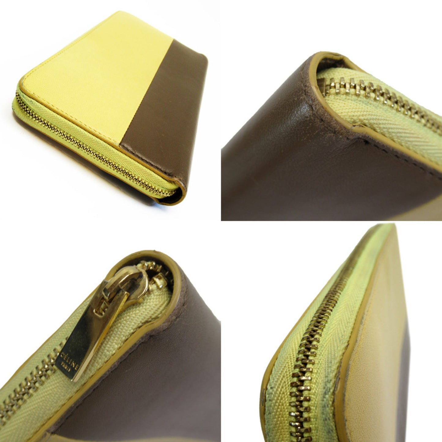 Celine Round Zipper Wallet Gold Leather Celine Ladies