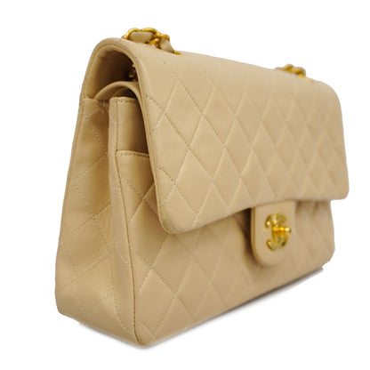 ChanelAuth  Matelasse W Flap W Chain Women's Leather Shoulder Bag Beige