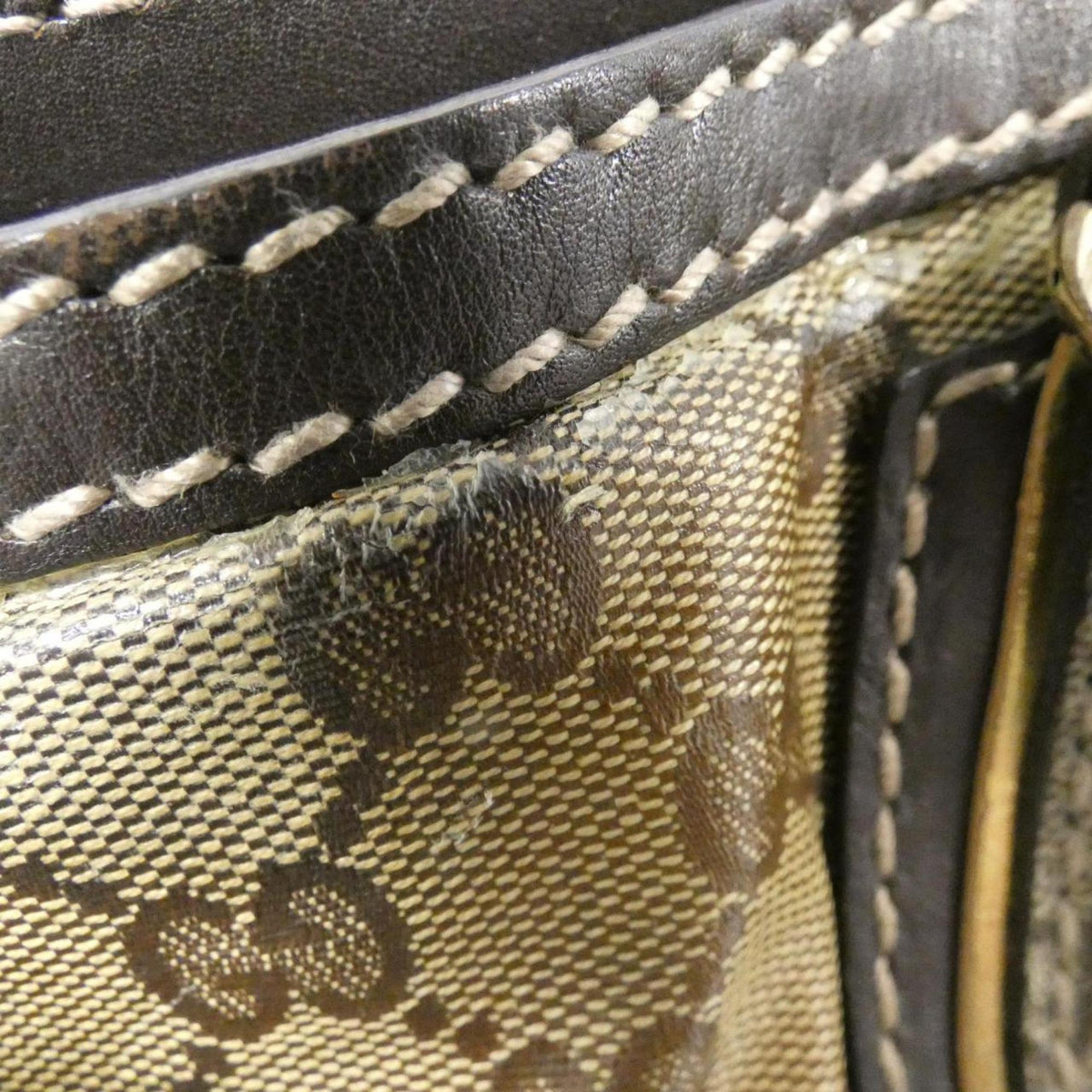 Gucci Beige Brown Coated Canvas Leather Handbag