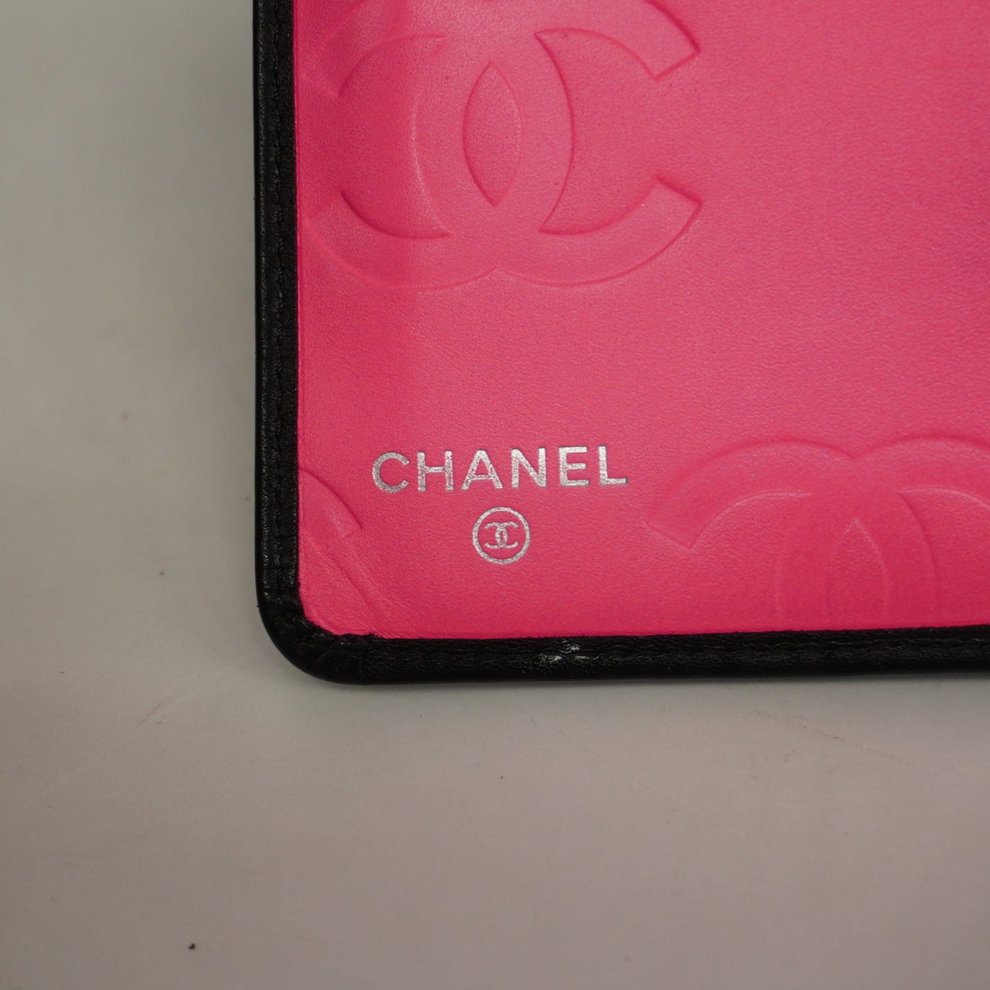 CHANEL Cambon Long Wallet Silver Metal Fittings Lambskin Black,Pink