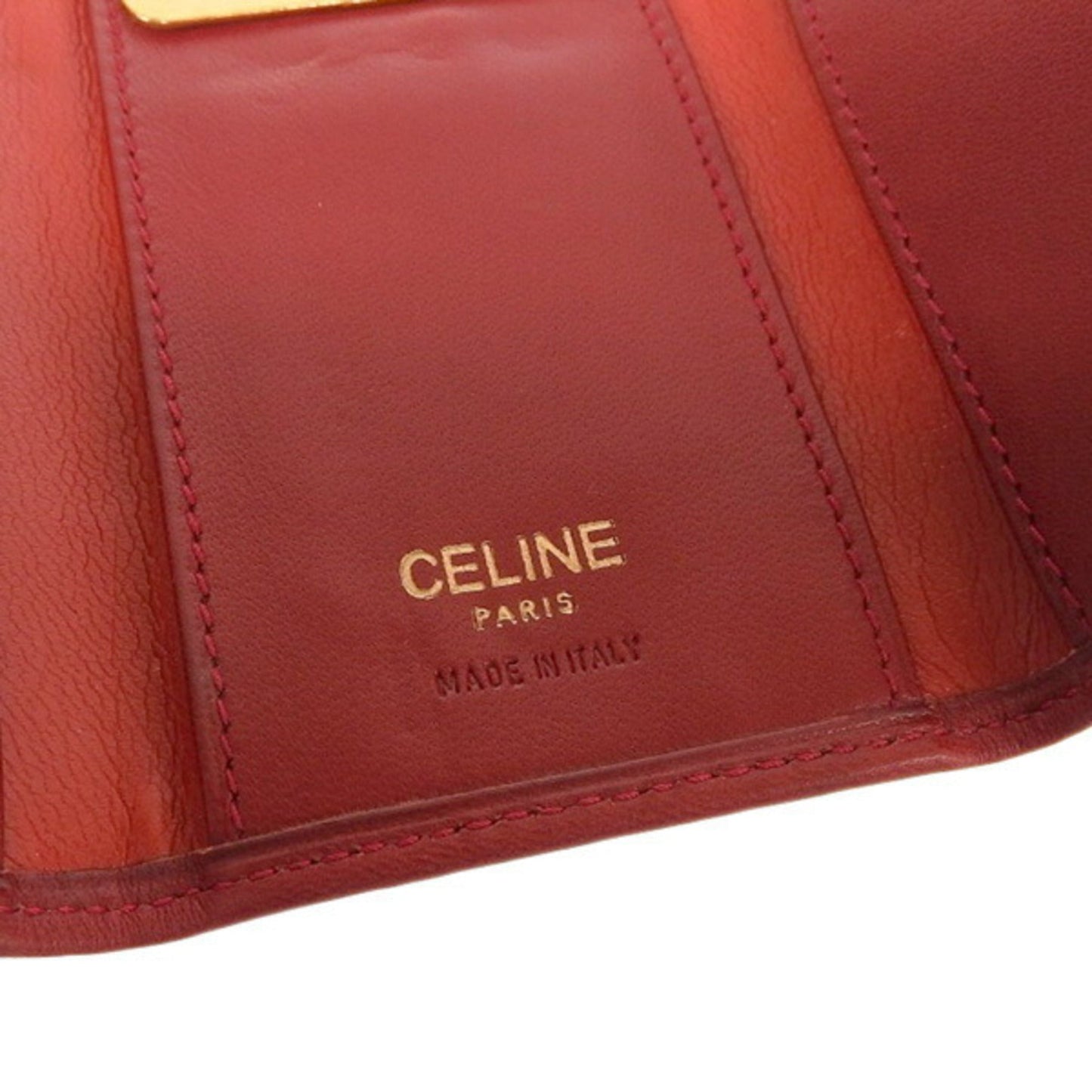 Celine Leather W Circle 6 Row Key Case Red Women's