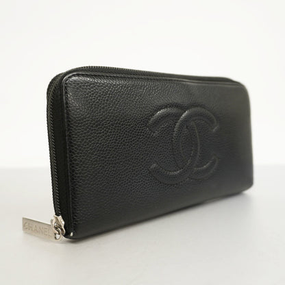 ChanelAuth  Long Wallet [bi-fold] Gold Hardware Women's Caviar Leather Long Wall