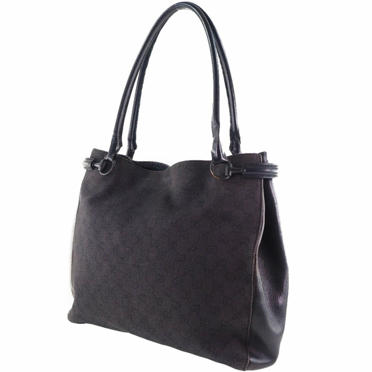 Gucci 101346 GG canvas x leather black unisex tote Bag