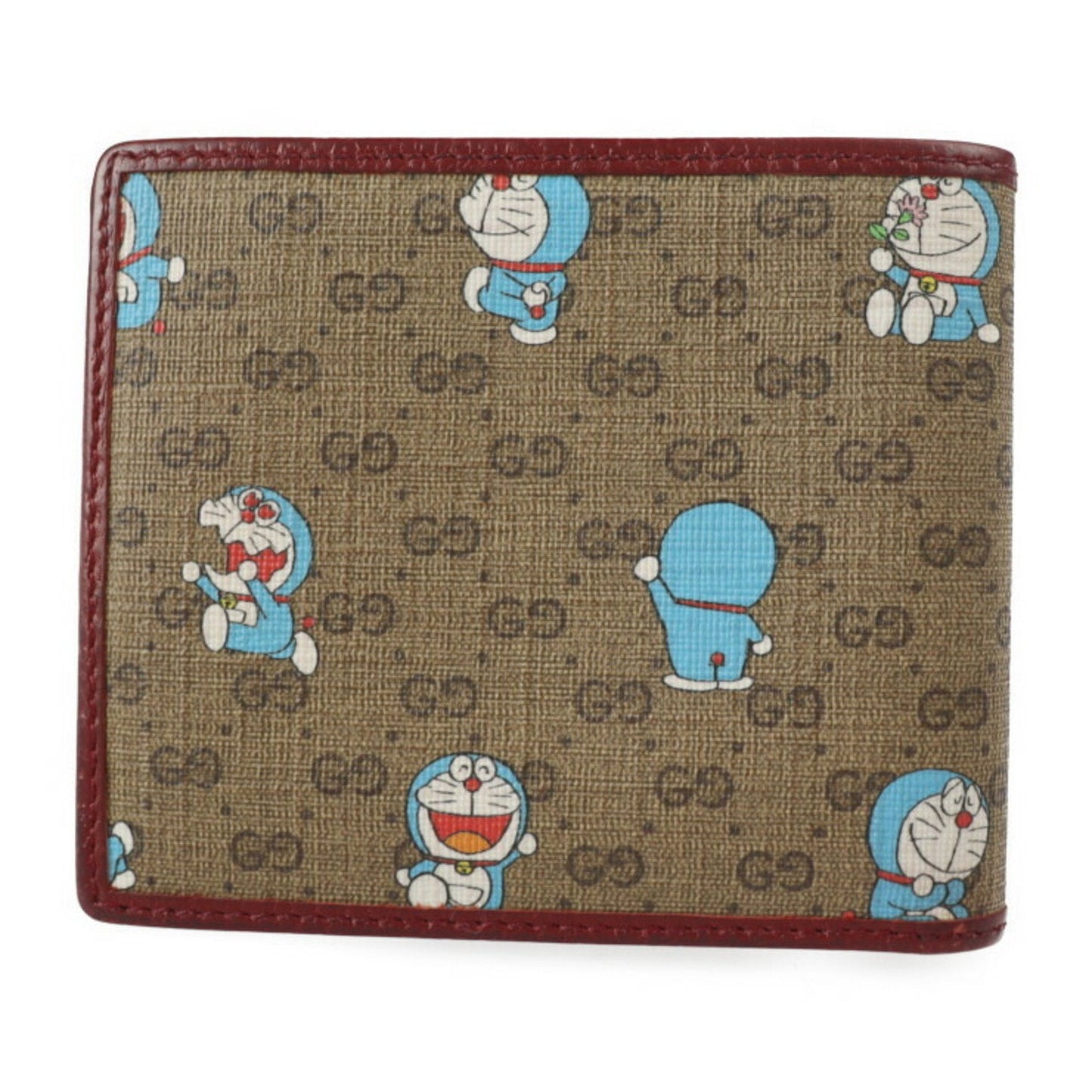 Gucci GG Supreme Bifold Wallet 647802 PVC Leather Beige Brown Enji Doraemon Collaboration Billfold