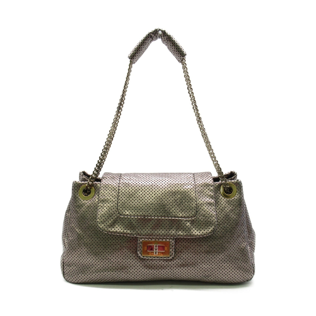 CHANEL 2.55 ChainShoulder Bag Silver metallic leather