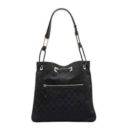 GUCCI GG Canvas One Shoulder Bag 001 4021 Black Leather Women's