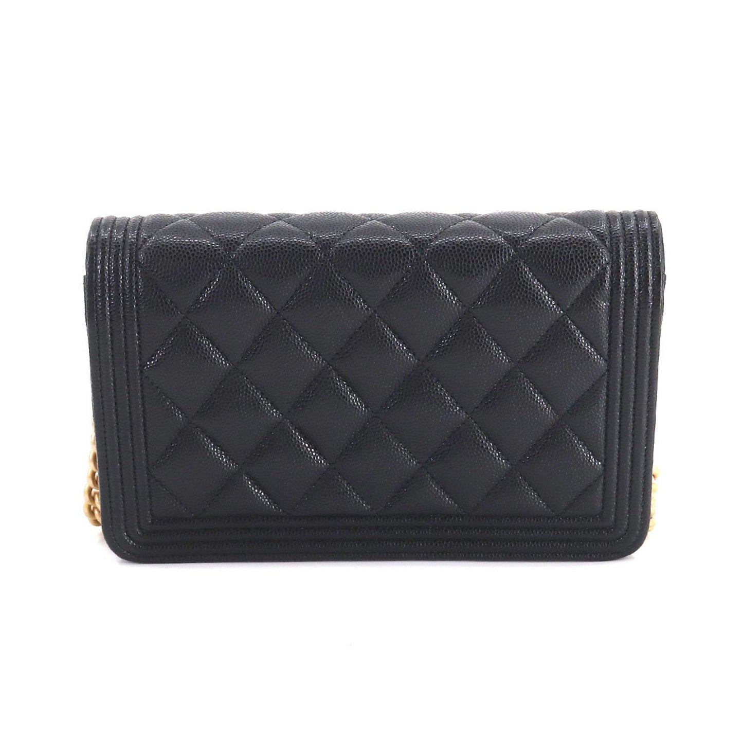 CHANEL Boy  Chain Wallet Long Caviar Skin Black AP1117 Gold Hardware