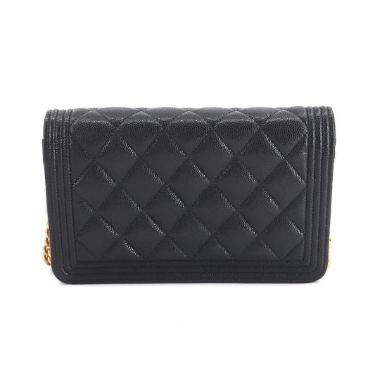 CHANEL Boy  Chain Wallet Long Caviar Skin Black AP1117 Gold Hardware