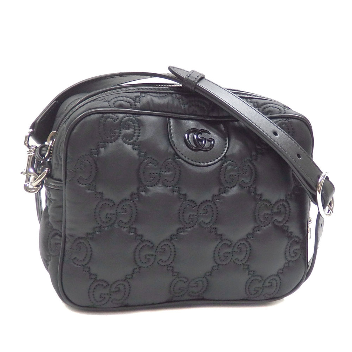 GUCCI Shoulder Bag GG Matelasse Small Women's Black Leather 702234