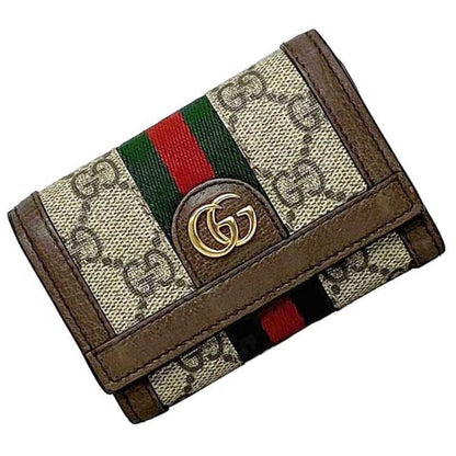 Gucci Beige Brown Pvc Canvas Leather Wallet (Tri-Fold)