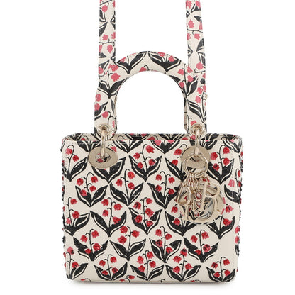 Christian Dior Lady Dior Black Pink White Leather Rhinestone Handbag ()
