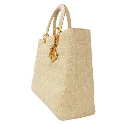 Christian Dior Lady Dior Ivory Leather Handbag Shoulder Bag ()