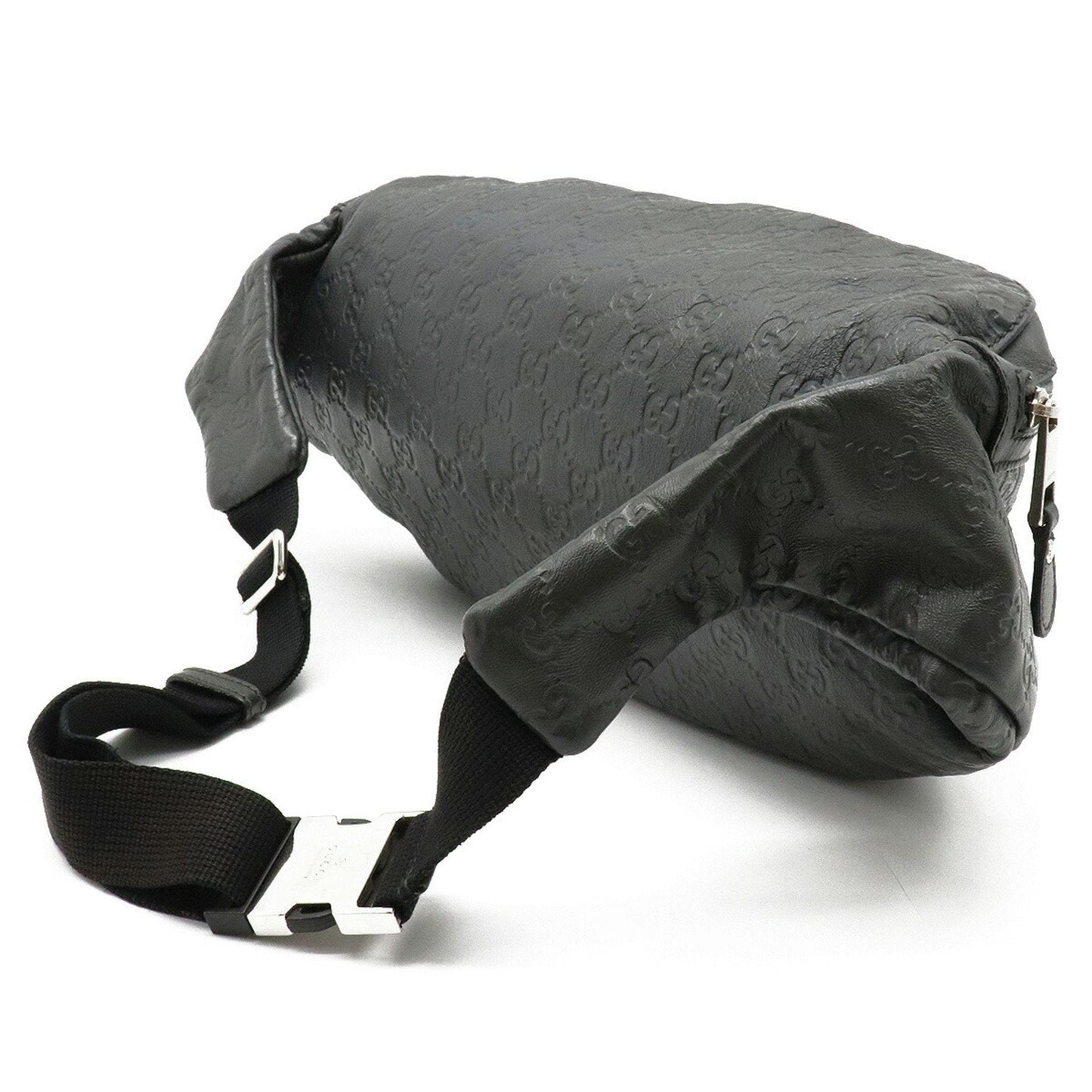 Gucci Shima Body Bag Hip Waist Pouch Rubber Coated Leather Gray 246409