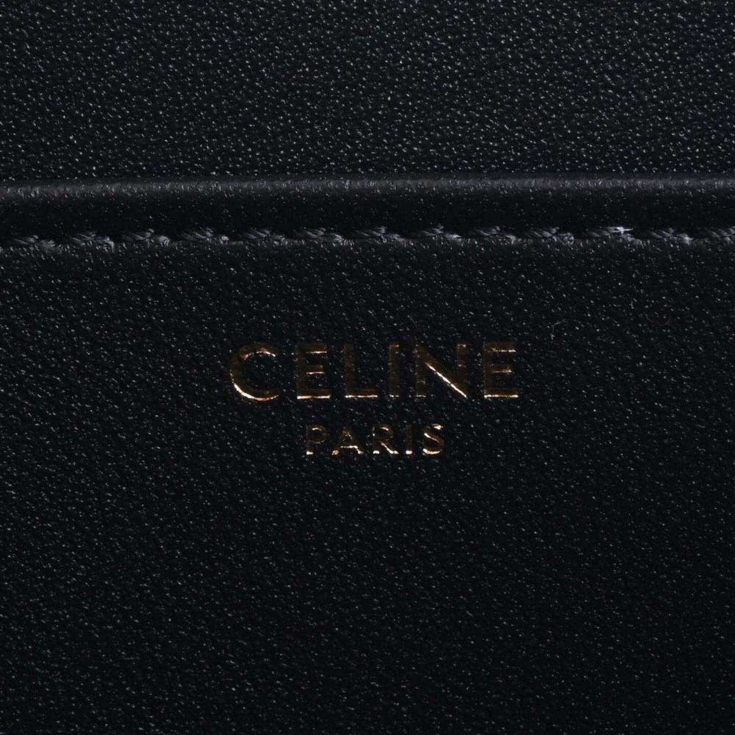 Celine Leather Medium Newspaper Triomphe Chain Shoulder Bag Black Women's