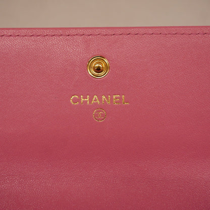 ChanelAuth  19 Gold Hardware Women's Lambskin Long Wallet [bi-fold] Pink